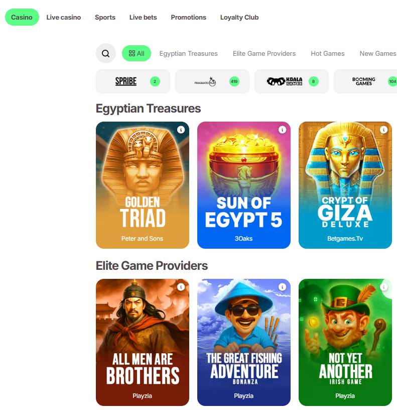 10Bet Casino Game Lobby